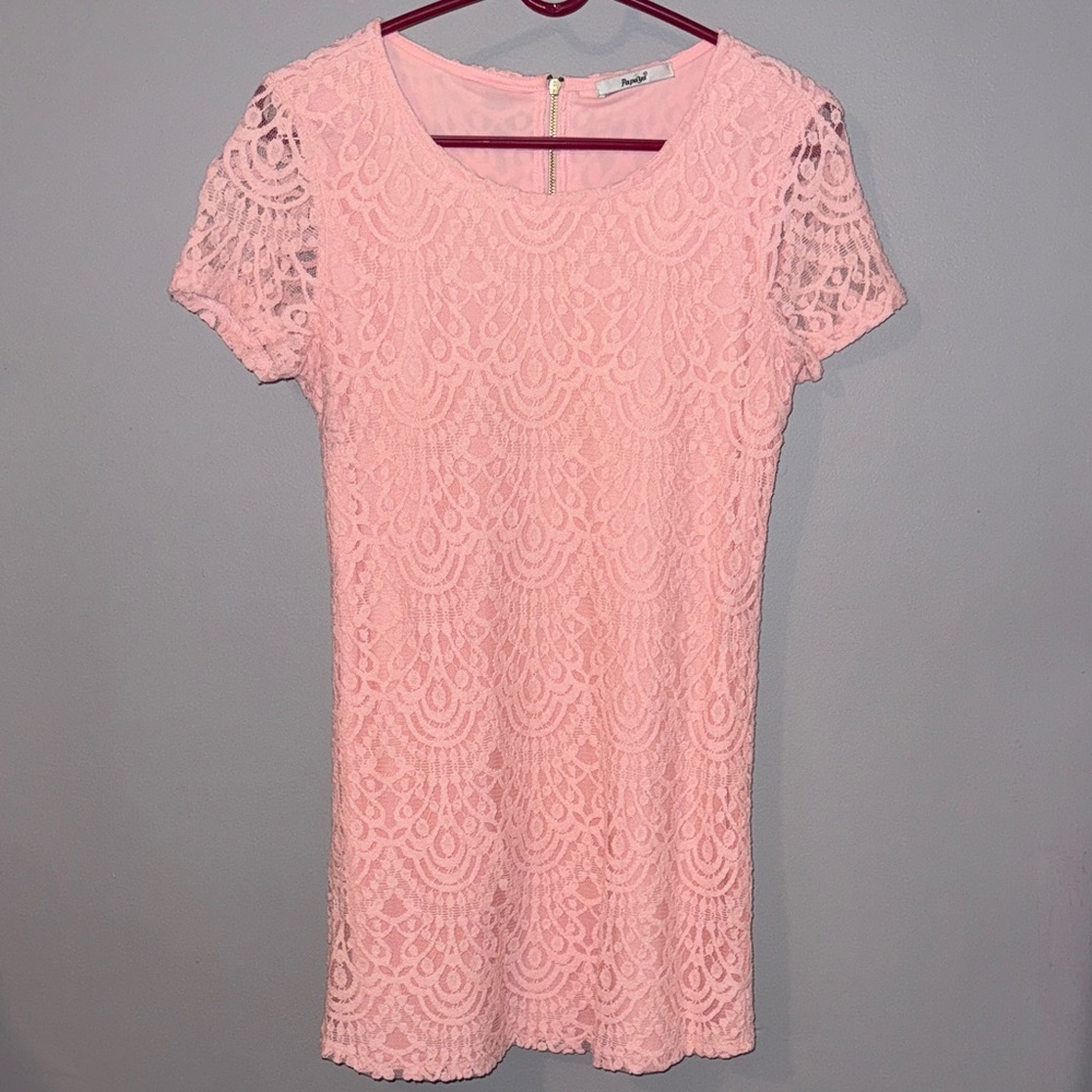 Papaya Soft Pink Lace Mini Dress